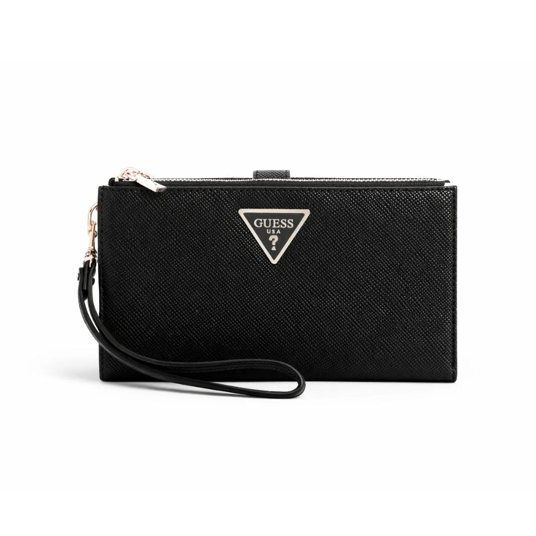 guess-laurel-ii-double-zip-organiser-blk-black-accessories-jlood-846 GUESS Laurel SLG Double Zip Organizer Coal Logo - Image 1